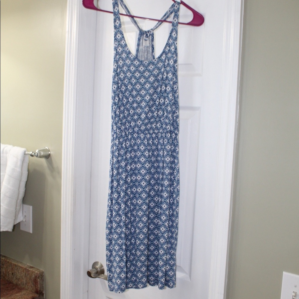 Long blue and white dress